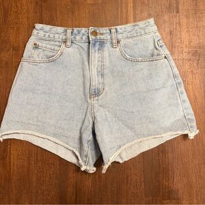 Billabong Smile At Ya High-Rise Light Blue Denim Jean Shorts with Raw Hem